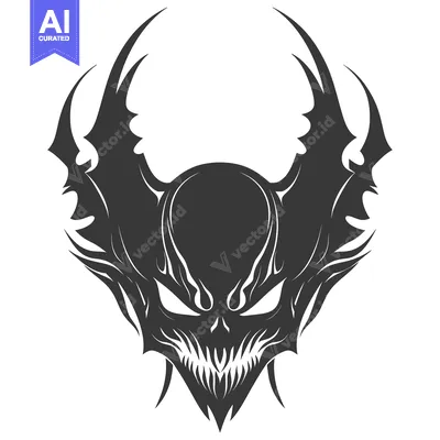 Stylized Demon Skull with Bladed Wings