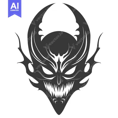 Premium design asset: Stylized Black and White Demon Mask with Fangs