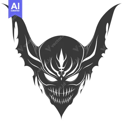 Aset premium populer: Black and White Illustration of a Monster's Face with Wings
