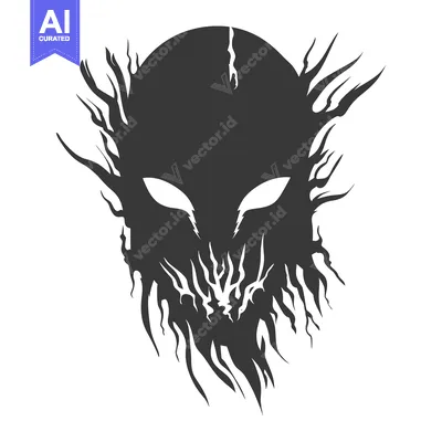 Aset premium populer: A Black Silhouette of a Face with Flame-Like Features