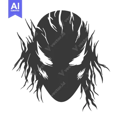 Silhouette of an Alien with Sharp Horns and Glowing Eyes