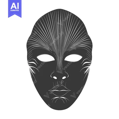 A Black and White Abstract Mask with Geometric Lines
