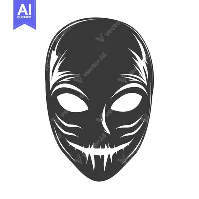 Black and White Alien Mask with Sharp Teeth and Eyes