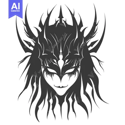 Aset premium populer: Stylized Silhouette of a Female Figure with a Spiked Crown and a Mask