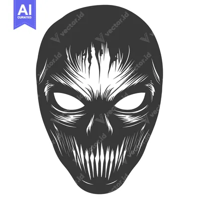 Aset premium populer: A Monochromatic Illustration of a Fearsome Mask with Sharp Teeth