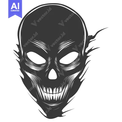 Premium design asset: A Detailed Black and White Illustration of a Skull with an Open Mouth