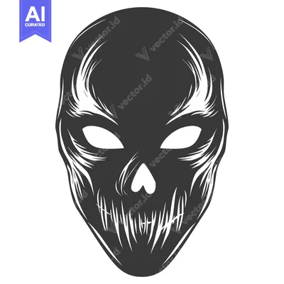 Aset desain premium: Black and White Scary Mask with Sharp Teeth and Eyes