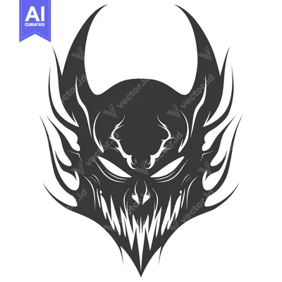 Aset desain premium: Abstract Illustration of a Black and White Evil Demon Head with Flames