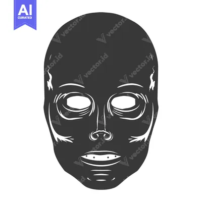 Aset desain premium: A Detailed Black and White Silhouette of a Human Face with Simple Faci