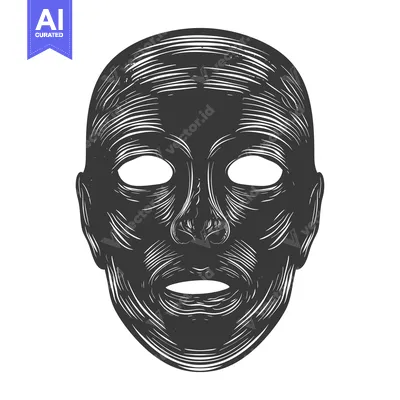 Aset premium populer: Hand-Drawn Black and White Illustration of a Human Face Mask