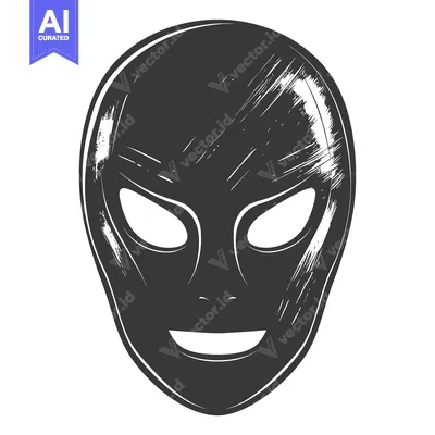 A Black and White Sketch of an Alien Mask with a Smile