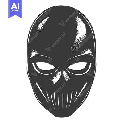 A Grunge-Style Illustration of a Black Mask with White Eyes
