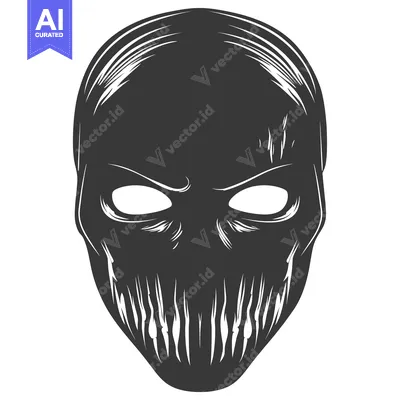 A menacing, black and white skull mask with sharp teeth