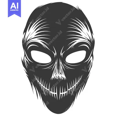Aset desain premium: Stylized Black and White Skull Face Illustration