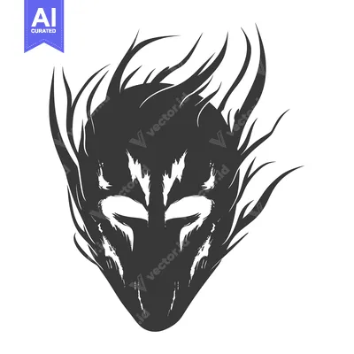 Aset premium populer: A Detailed Illustration of a Black Mask with Sharp Edges and Flames