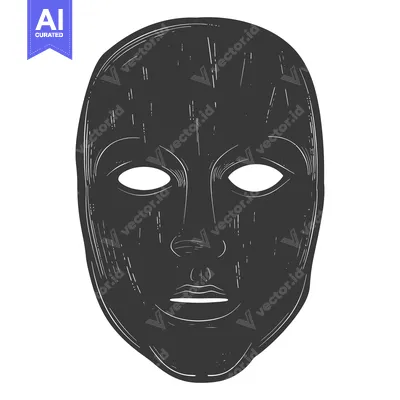 Hand-drawn sketch of a black mask with white eyes and a nose