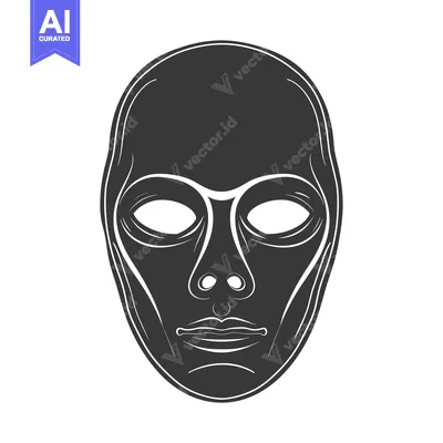Aset premium populer: Black and White Outline Drawing of a Faceless Mask