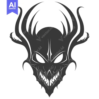Aset premium populer: Stylized Demon Skull with Spiked Horns and Fangs