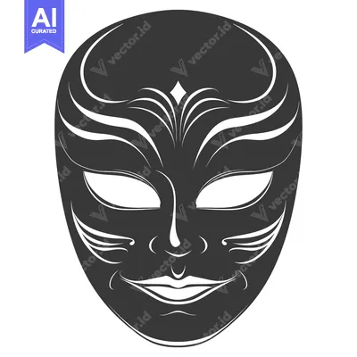 A Black and White Illustrated Venetian Carnival Mask