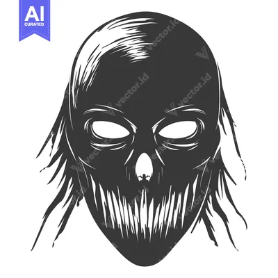 Popular premium asset: Black and White Illustration of a Skull Face with Sharp Teeth