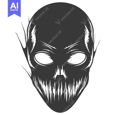 Monochrome Illustration of a Ferocious Alien Creature's Face