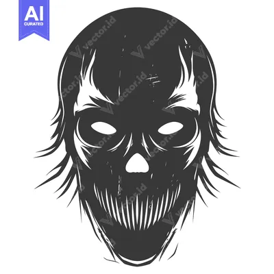 Aset desain premium: Grungy Black and White Skull with Long, Sharp Teeth