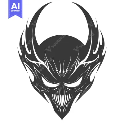 Aset premium populer: Stylized Black and White Devil Face with Flame-Like Design