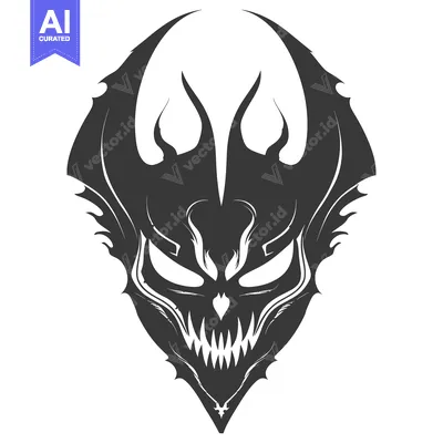 Aset desain premium: Stylized Black and White Demon Mask with Fangs