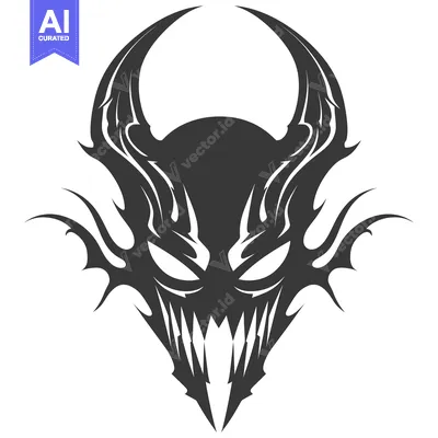 Aset premium populer: Stylized Tribal Demon Mask with Horns and Fangs