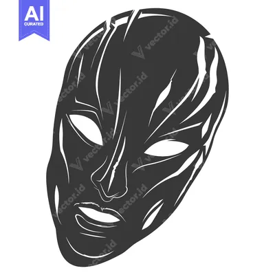 Stylized Black and White Mask with Intricate Lines