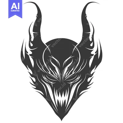 Aset premium populer: Abstract Black and White Illustration of a Monster's Face with Horns a
