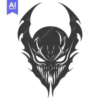Aset premium populer: Stylized Black and White Illustration of a Glaring Monster Face