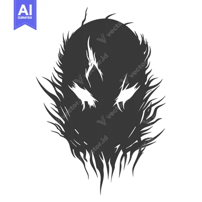 Aset desain premium: A shadowy face with white eyes framed by jagged, spiky tendrils