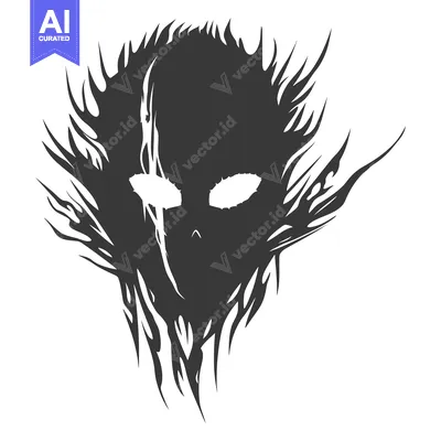 Aset desain premium: Abstract Silhouette of a Face with Sharp Edges and Glowing Eyes