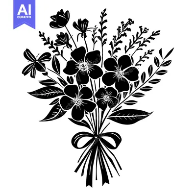 Premium design asset: A Silhouette of a Bouquet of Flowers Tied with a Bow