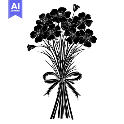Premium design asset: A Bouquet of Flowers Tied with a Bow in Silhouette