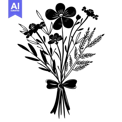 Aset desain premium: Silhouette of a Bouquet of Flowers Tied with a Bow