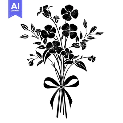 Premium design asset: A Black and White Silhouette of a Flower Bouquet with a Bow