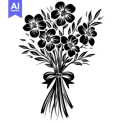 Aset premium populer: Black and White Silhouette of a Flower Bouquet with a Bow