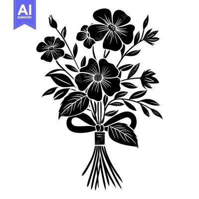 Popular premium asset: Black and White Silhouette of a Flower Bouquet with a Bow