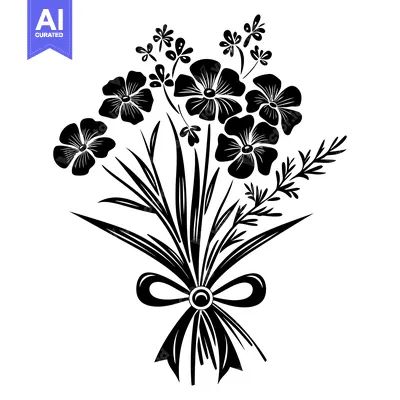 Aset premium populer: Black and White Bouquet of Flowers with Ribbon