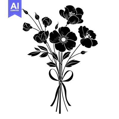 Aset premium populer: Silhouette of a Bouquet of Flowers with a Bow