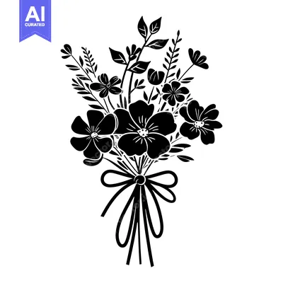 Popular premium asset: Black and White Silhouette of a Flower Bouquet Tied with a Bow