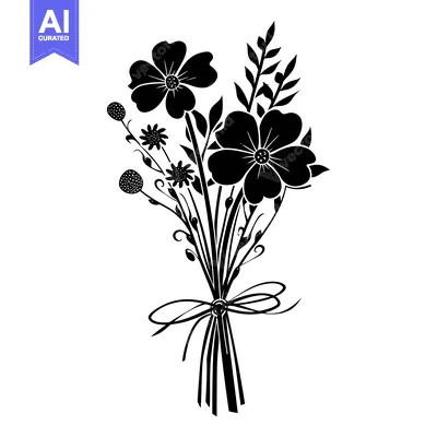 Premium design asset: A Bouquet of Flowers with a Bow and Stems