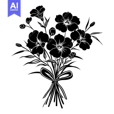 Popular premium asset: A Black and White Silhouette of a Bouquet of Flowers with a Bow