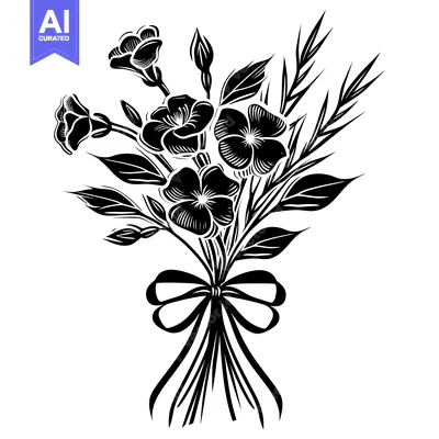 Aset desain premium: Bouquet of Flowers with a Bow and Stems