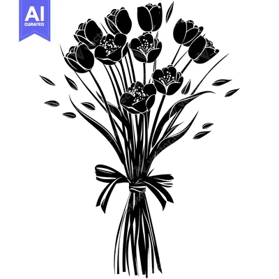 Popular premium asset: A Silhouette of a Bouquet of Tulips Tied with a Ribbon