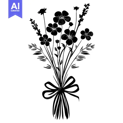 Popular premium asset: Black Silhouette of a Bouquet of Wildflowers with a Bow