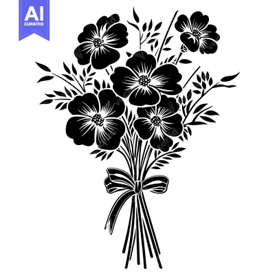 Popular premium asset: Black and White Silhouette of a Flower Bouquet with a Bow