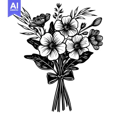 Popular premium asset: Black and White Floral Bouquet with a Bow